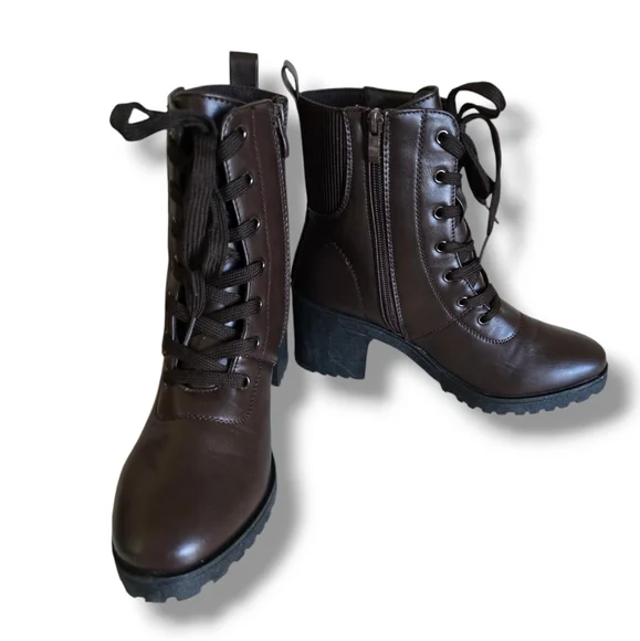 Women's Aspen-39 Chocolate Brown Vegan Leather Platform Combat Boots - Picture 2 of 16